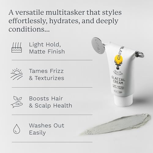 Highland Glacial Cream - Versatile hair styling cream that smooths, de-frizzes, texturizes & boosts curls. Natural, plant-derived, & made for all hair types. (2.5 oz)